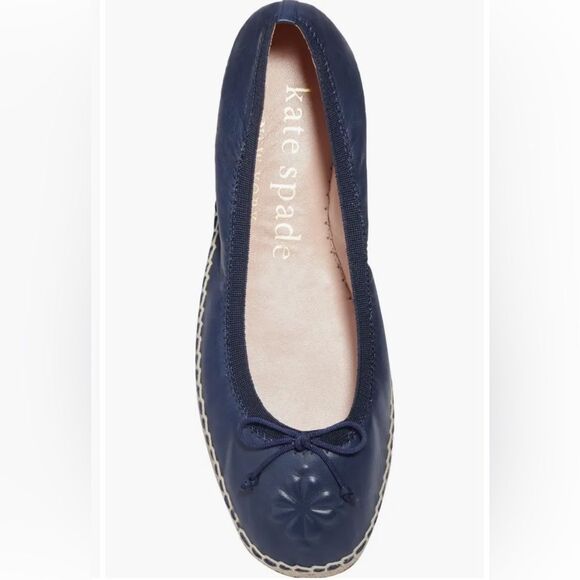 KATE SPADE Clubhouse Leather Bow Ballerina Espadrilles In Blazer Blue - Picture 12 of 12